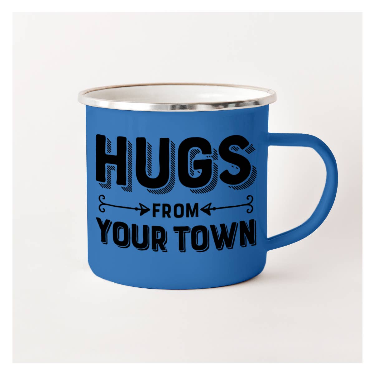 Personalized City Camp Mug, Hugs Name Drop Design