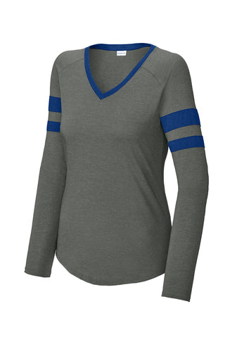 Women's Halftime Stripe LS V-Neck