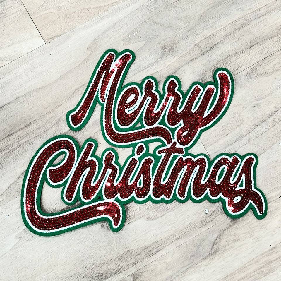 RED SEQUIN Merry Christmas Chenille Patch