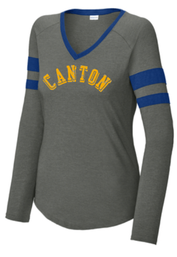 Women's Halftime Stripe LS V-Neck