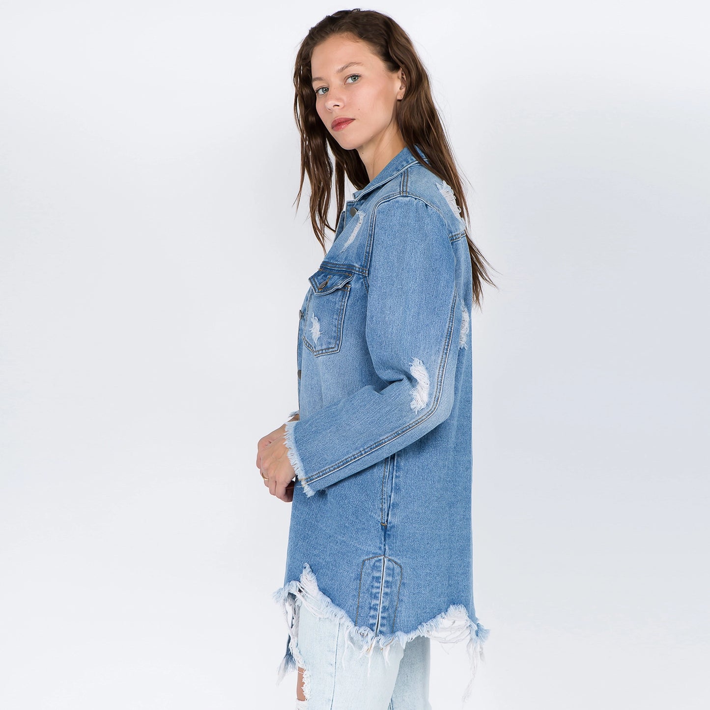 Distressed Denim Shacket