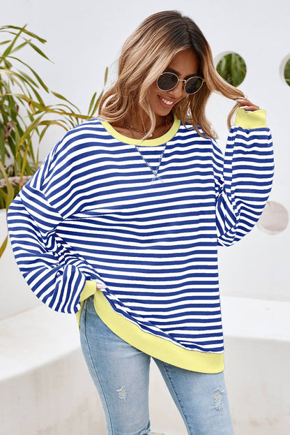 Stripe Contrast Trim Oversized Crew