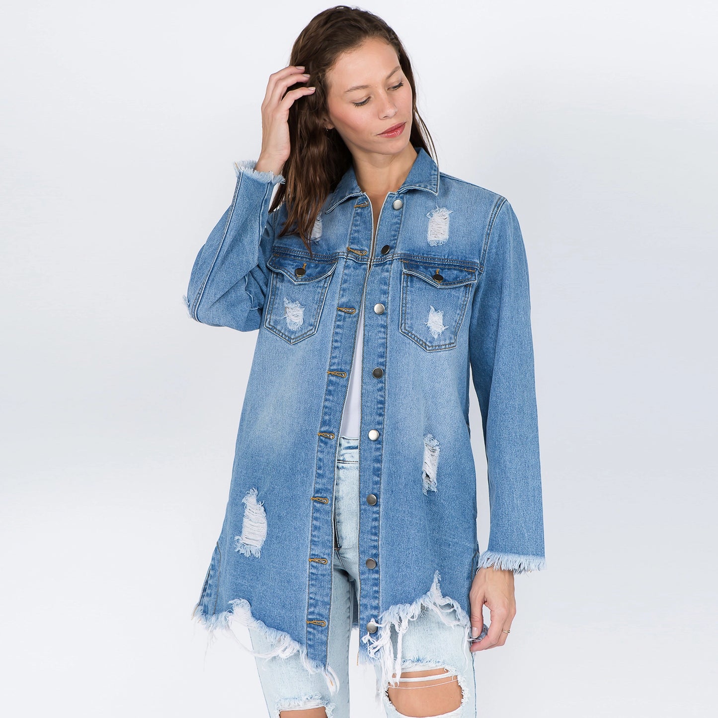 Distressed Denim Shacket