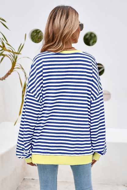 Stripe Contrast Trim Oversized Crew