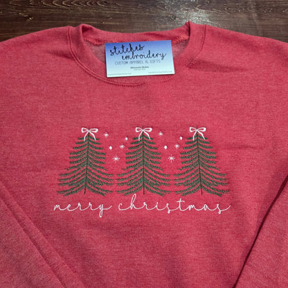 Christmas Trees Embroidered Crewneck Sweatshirt